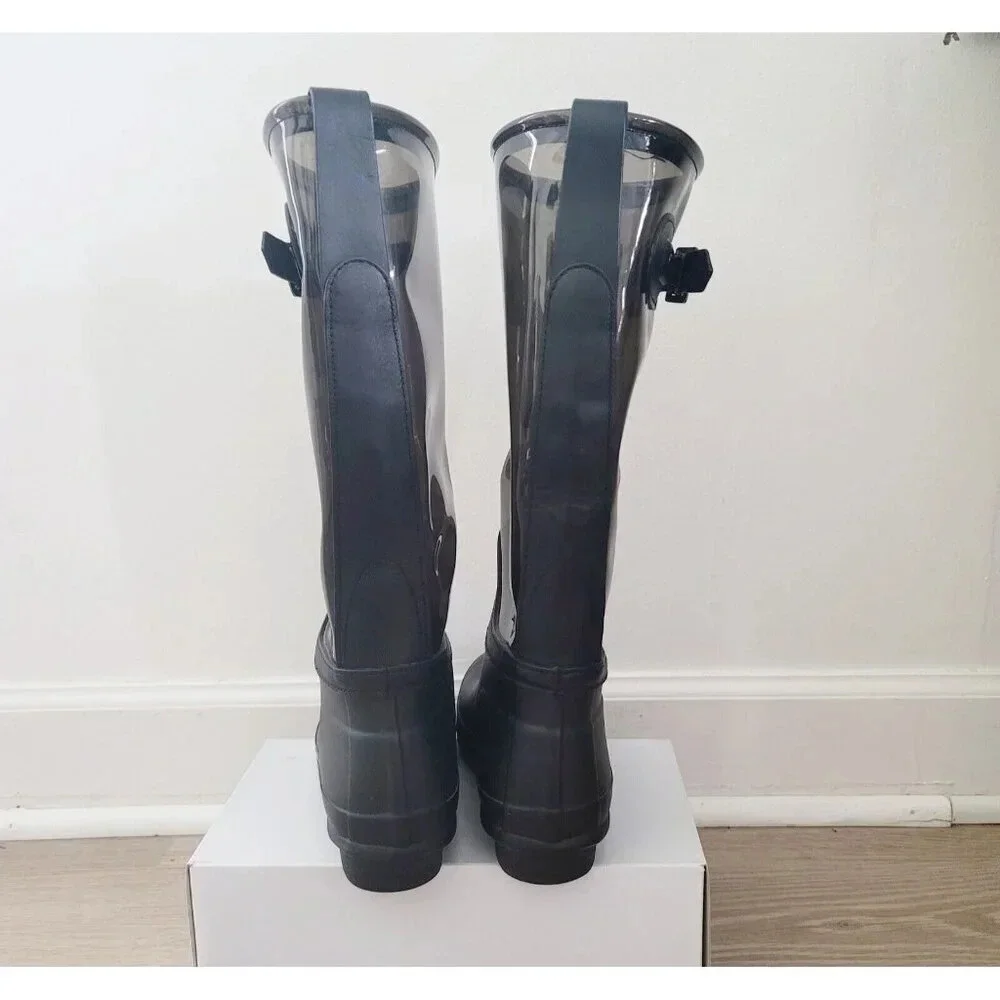 Hunter Fisherman Black Clear Buckle Rubber Tall Rain Outdoor Boots Shoes 7